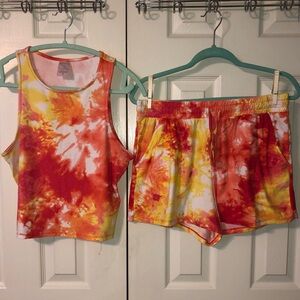 No Boundaries Tie-Dye Cropped Matching Shorts Set, Size: L, Color: Multi